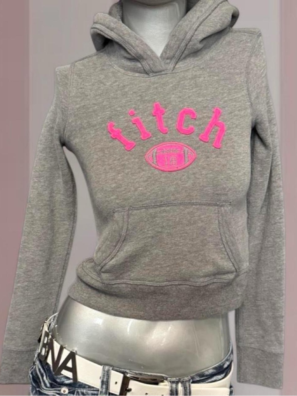 Abercrombie & Fitch Grey/Pink Cropped Hoodie